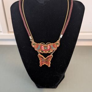 Cloisonne Butterfly And Moth Pendant Necklace